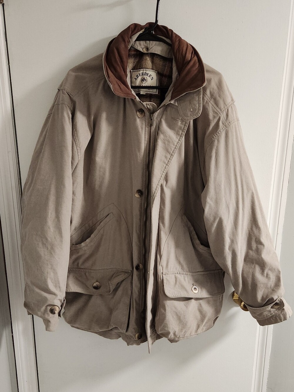 Aberdeen Vintage Beige Field Jacket with Brown Trim, Size L